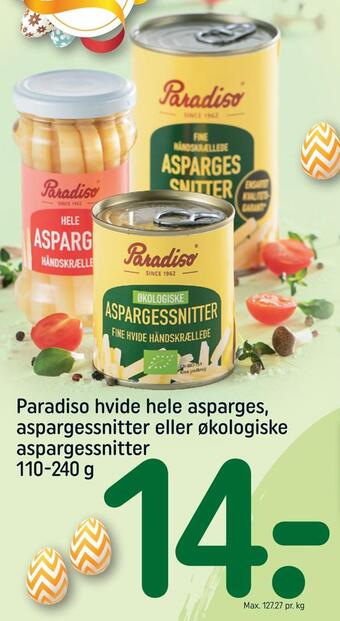 REMA 1000 Paradiso hvide hele asparges, aspargessnitter eller økologiske aspargessnitter tilbud