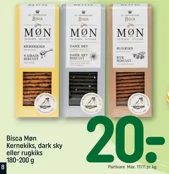 REMA 1000 Bisca møn kernekiks, dark sky eller rugkiks tilbud