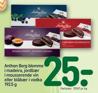 Anthon berg blomme i madeira, jordbær i mousserende vin eller blåbær i vodka