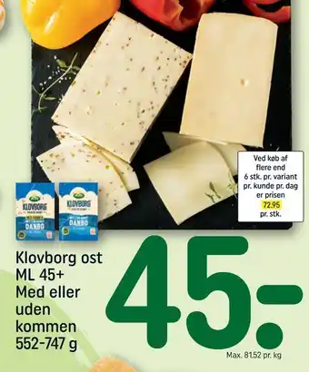 REMA 1000 Klovborg ost ml 45+ tilbud