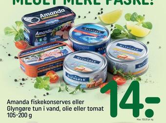 Amanda fiskekonserves eller glyngøre tun i vand, olie eller tomat