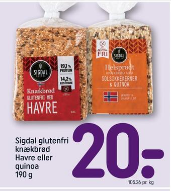 REMA 1000 Sigdal glutenfri knækbrød havre eller quinoa tilbud