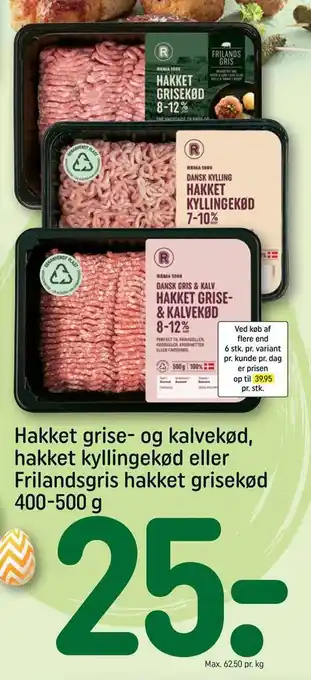 Hakket grise- og kalvekød, hakket kyllingekød eller frilandsgris hakket grisekød