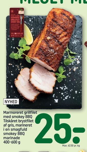 REMA 1000 Marmoreret grillfilet med smokey bbq tilskåret brystfilet af gris, marineret i en smagfuld smokey bbq marinade tilbud