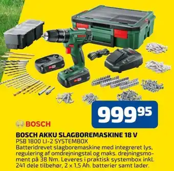 Davidsen Bosch Akku Slagboremaskine 18 V PSB 1800 LI-2 Systembox tilbud