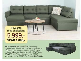 Daells Bolighus Sovesofa med chaiselong tilbud