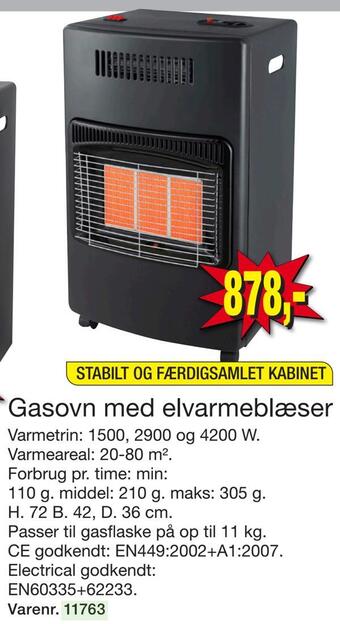 Gasovn med elvarmeblæser