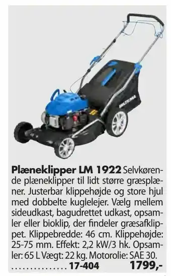 Biltema Plæneklipper LM 1922 tilbud