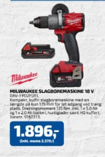 Davidsen Milwaukee Slagboremaskine 18V tilbud