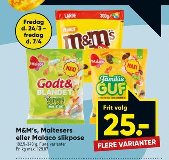 Bilka M&M's Maltesers eller Malaco Slikpose tilbud