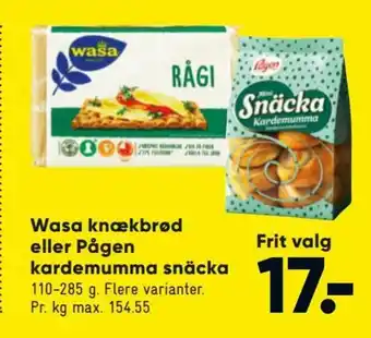 Bilka Wasa Knækbrød eller Pågen Kardemumma Snäcka tilbud