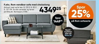 Bilka F.eks. Rom Vendbar Sofa Med Chaiselong tilbud