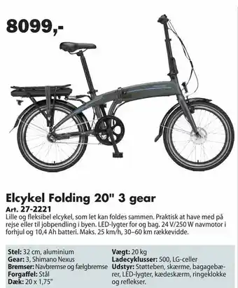 Biltema Elcykel Folding 20" 3 gear tilbud