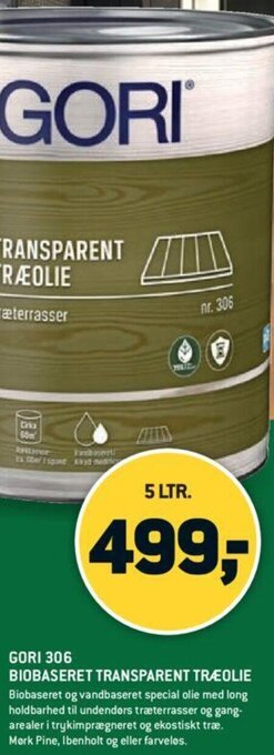 XL-BYG Gori 306 Biobaseret Transparent Træolie tilbud