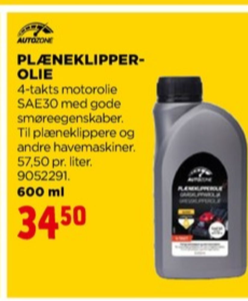 Autozone plæneklipperolie tilbud hos jem & fix