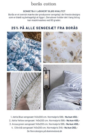 Drømmeland Borås cotton adria blue el. yellow, arosa green el. cille blå sengesæt tilbud