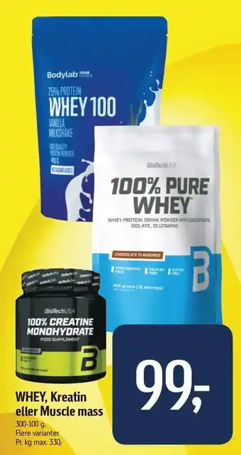 Føtex Whey, kreatin el. muscle mass tilbud