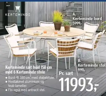 Føtex Kertemindesæt hvid 150cm m. 6 kerteminde stole tilbud
