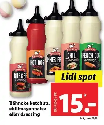 Lidl Bähncke ketchup, chilimaynnaise eller dressing tilbud