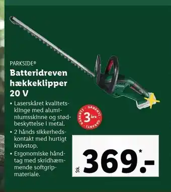 Parkside batteridreven hækkeklipper 20 v