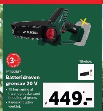 Lidl Parkside batteridreven grensav 20 v tilbud