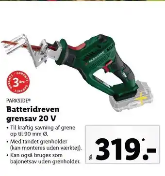 Lidl Parkside batteridreven grensav 20 v tilbud