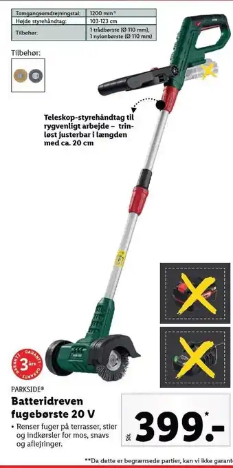 Lidl Parkside batteridreven fugebørste 20 v tilbud