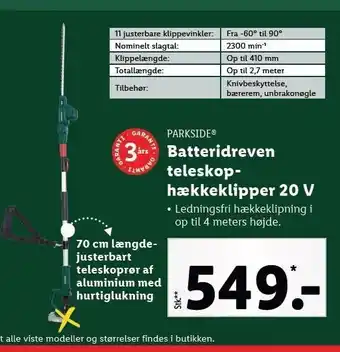 Lidl Parkside batteridreven teleskophækkeklipper tilbud