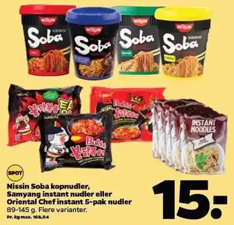 Netto Nissin soba kopnudler, samyang instant nudler el. oriental chef instant 5-pak nudler tilbud