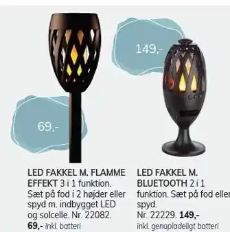 Daells Bolighus Led fakkel m. flamme el. m. bluetooth tilbud