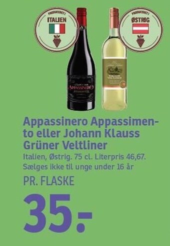 SPAR Appassinero appassimento eller johann klauss grüner veltliner tilbud