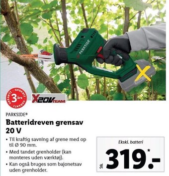 Lidl Parkside batteridreven grensav 20 v tilbud