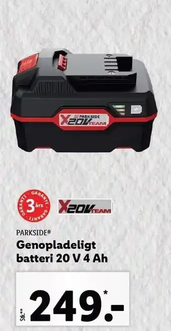 Lidl Parkside genopladeligt batteri 20 v 4 ah tilbud
