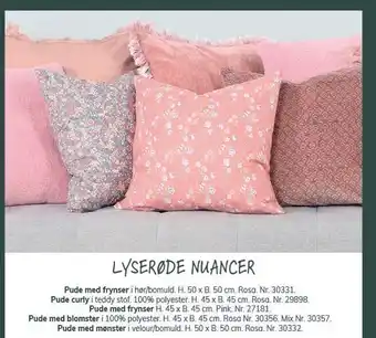 Pude med frynser, pude curly, pude med blomster el. pude med mønster