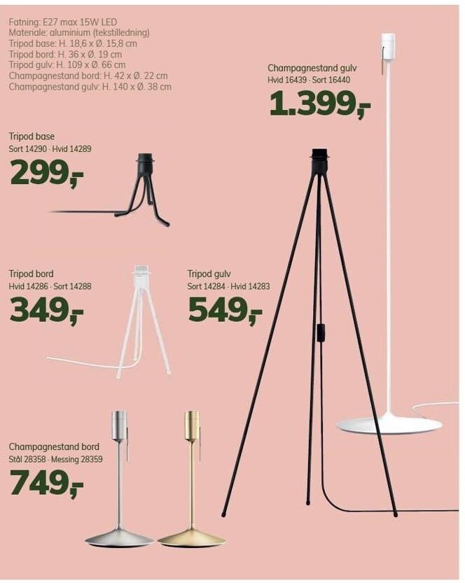 Daells Bolighus Umage champagnestand gulv, tripod base, tripod bord, tripod gulv eller champagnestand bord tilbud