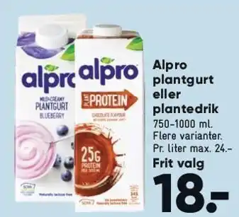 Bilka Alpro plantgurt eller plantedrik tilbud