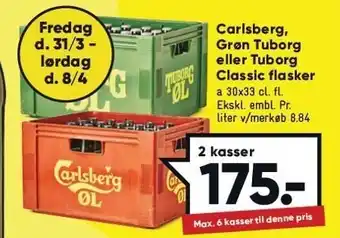 Bilka Carlsberg, grøn tuborg el. tuborg classic flasker tilbud