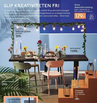 Bilka Anne dekorationsstang, tasha led lyskæde, herning bord, preston havestol el. glasstage til stagelys tilbud
