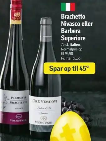 Føtex Brachetto Nivasco eller Barbera Superiore 75 cl. tilbud