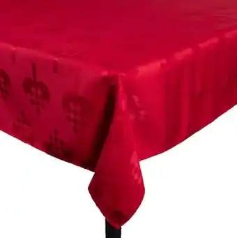 Juledug - 140x220 cm - rød med hjerter - jacquardvævet borddug - eksklusiv dug