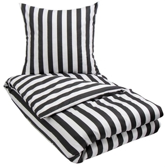 Dobbelt sengetøj 200x200 cm - antrasit grå og hvid stribet sengesæt - 100% bomuldssatin sengetøj - nordic stripe