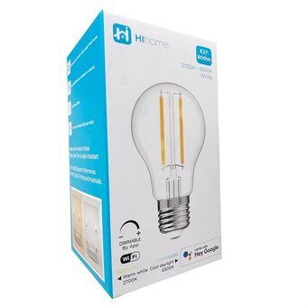 Smart filament led wifi pære varm hvid 2700k til cool hvid 6500k e27