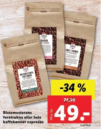Lidl Ristemesterens fortrukne el. hele kaffebønner espresso tilbud