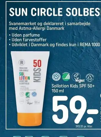 REMA 1000 Sollotion kids spf 50+ tilbud