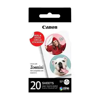 Canon zink cirkel klistermærkepapir 20 ark