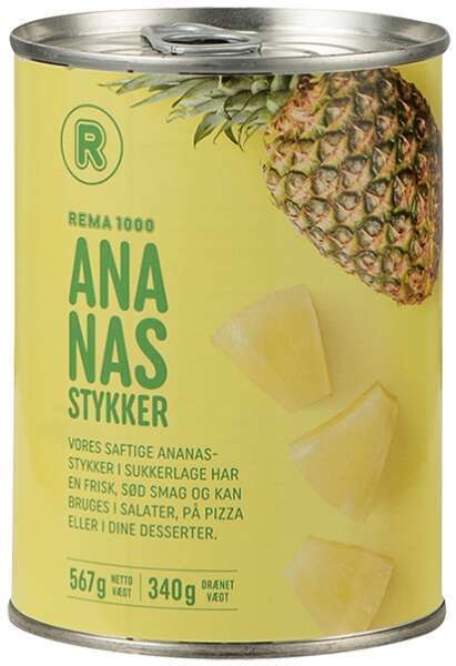 Rema 1000 Ananasstykker, 340 g tilbud