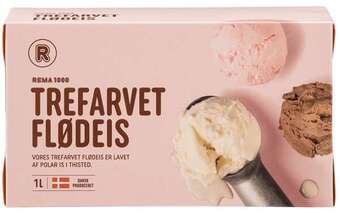 Rema 1000 Trefarvet flødeis, 1 l tilbud