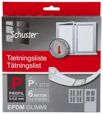Schuster tætningsliste p 5,5 x 9 mm 6 m