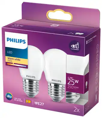 Philips led-pære 2,2w e27 a60 2-pak