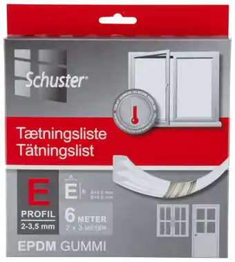 Schuster tætningsliste e 4 x 10 mm 6 m